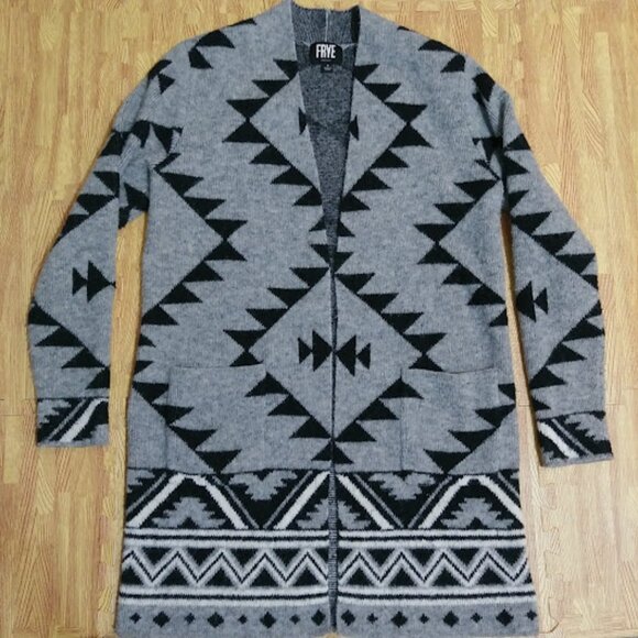 Frye Sweaters - FRYE Southwestern Native Jacquard Open Front Cardigan Duster Sweater Small